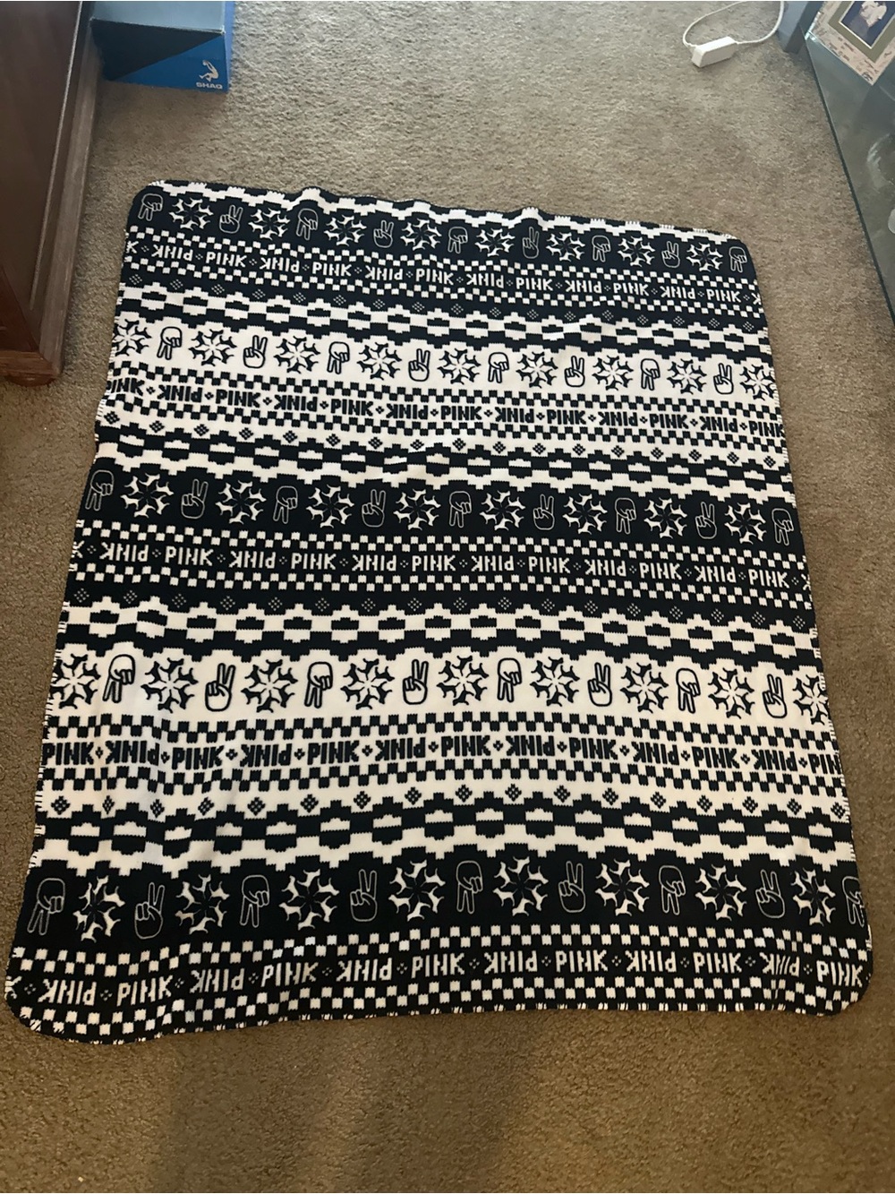 PINK Victoria's Secret Black and White Logo Pattern Throw